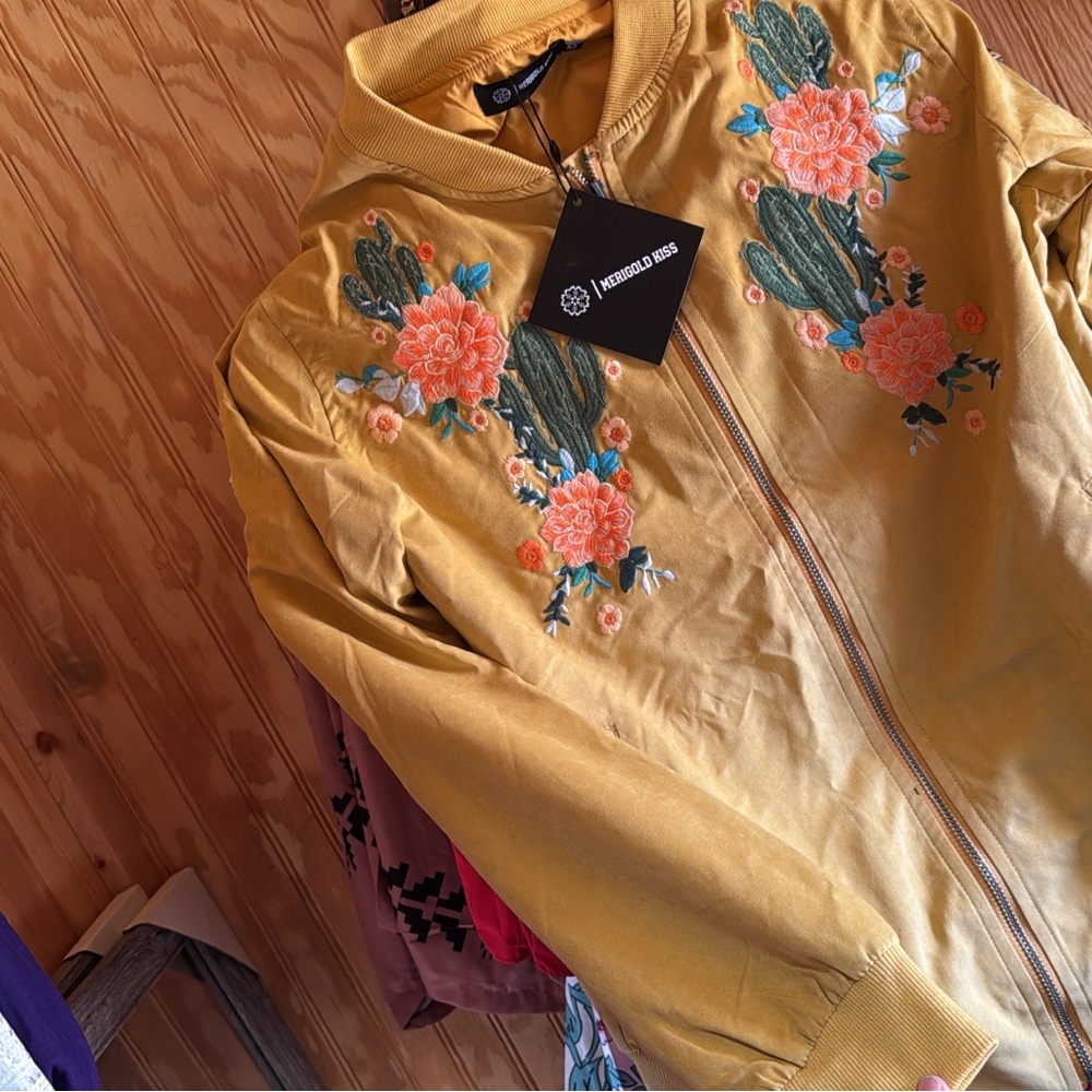 Angelica Women's Mustard Floral Bomber Jacket